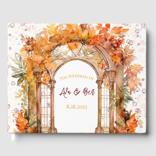 Fall Burgundy Orange Floral Arch Wedding Guest Book