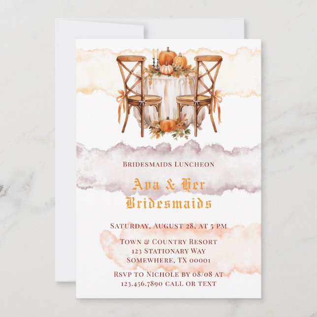 Fall Burgundy Orange Floral Bridesmaids Luncheon Invitation (Front)
