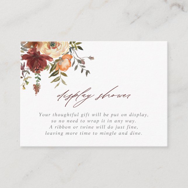 Fall Burgundy & Orange Floral Display Shower Enclosure Card (Front)
