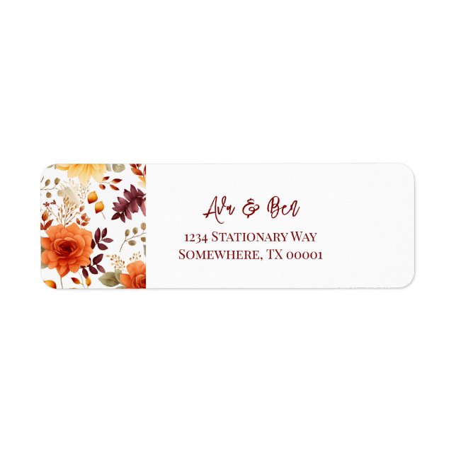 Fall Burgundy Orange Floral Rustic Wedding Address (Front)