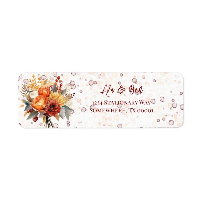 Fall Burgundy Orange Floral Rustic Wedding Address (Front)