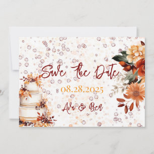 Fall Burgundy Orange Floral Save The Date Card