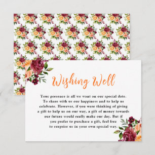 Fall Burgundy Orange Floral Wedding Wishing Well Enclosure Card