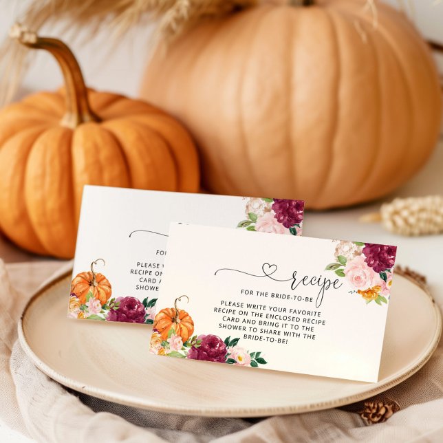 Fall burgundy pumpkin bridal recipe enclosure card (Creator Uploaded)