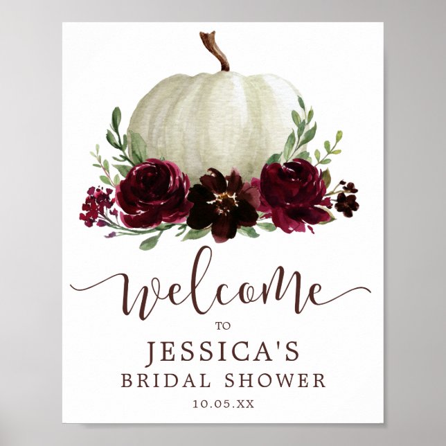 Fall Burgundy Pumpkin Shower Welcome Sign (Front)