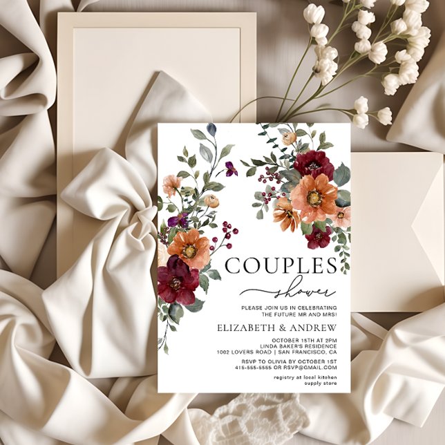 Fall Burgundy Terracotta Floral Couples Shower Invitation (Creator Uploaded)