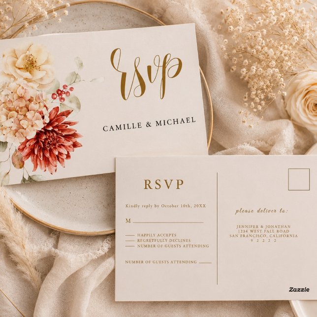 Fall Burgundy Wedding Rsvp  Postcard (Creator Uploaded)