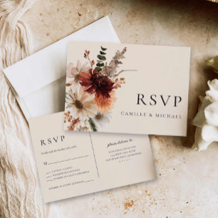 Fall Burgundy Wedding Rsvp Postcard