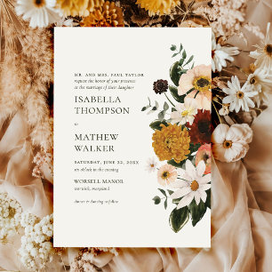 Fall Burgundy Wildflower Boho Wedding Invitation