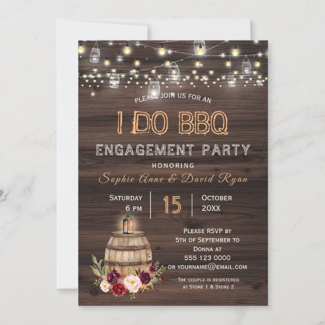 Fall Burgundy Wine Barrel Floral Engagement Party Invitation (Front)