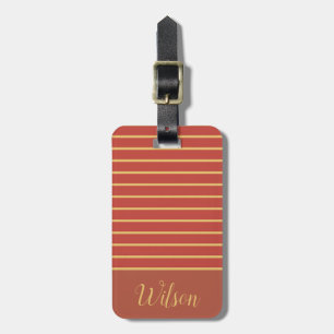 Fall Burnt Orange and Gold Last Name Striped Luggage Tag