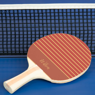 Fall Burnt Orange and Gold Last Name Striped Ping Pong Paddle
