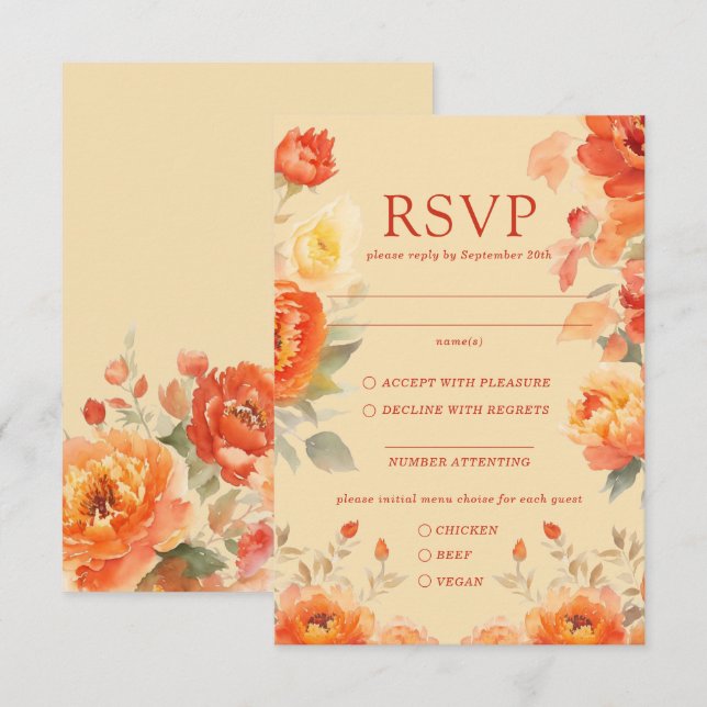 Fall Burnt Orange Floral  Wedding Response Card (Front/Back)