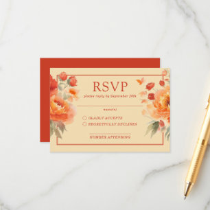 Fall Burnt Orange Floral  Wedding RSVP Enclosure Card