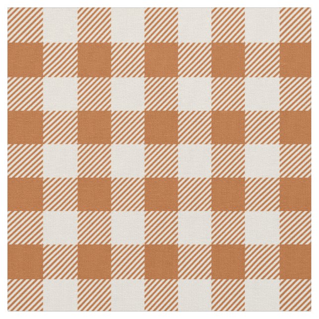 Fall Burnt Orange Gingham Pattern Autumn Plaid Fabric (Close Up)