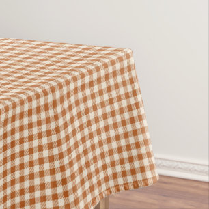 Fall Burnt Orange Gingham Pattern Autumn Plaid Tablecloth
