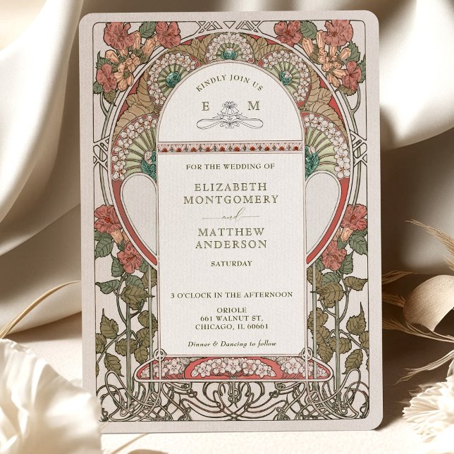 Fall Burnt Orange Gold Wedding Art Nouveau Mucha Invitation (Creator Uploaded)