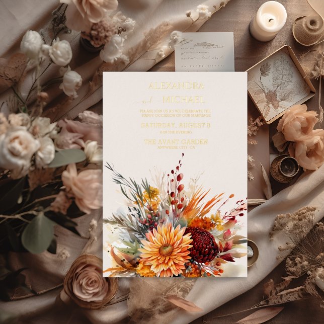 Fall Burnt Orange Watercolor Pampas Grass Wedding (Creator Uploaded)