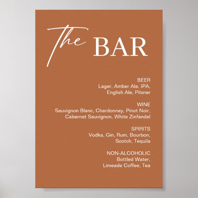 Fall Burnt Orange Wedding Bar Sign (Front)