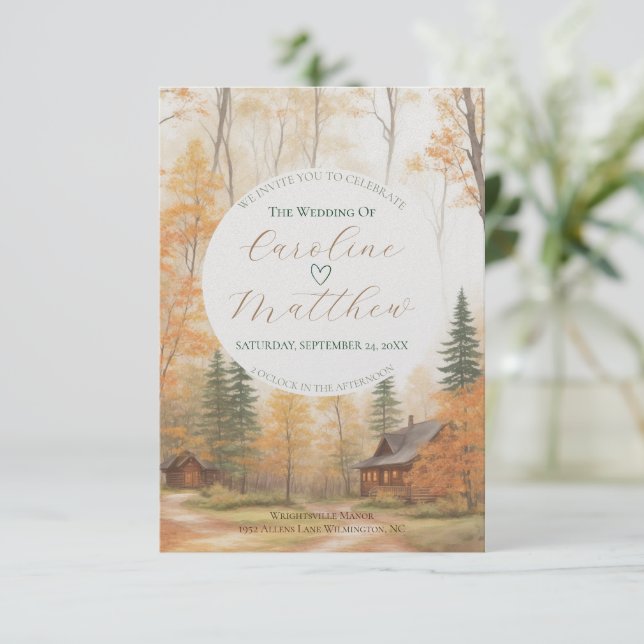 Fall Cabin Wedding Invitation (Standing Front)
