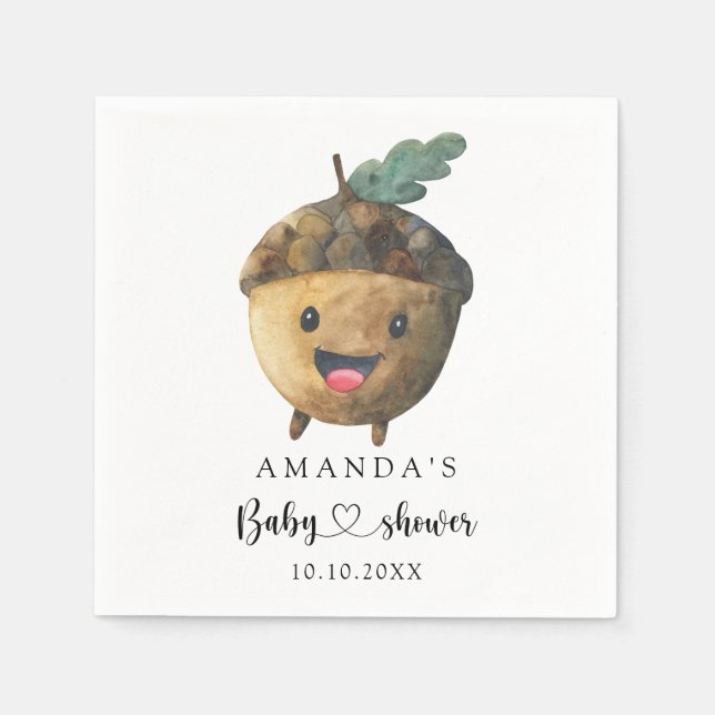 Fall cartoon acorn Baby Shower Napkin (Front)