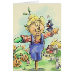 Fall cartoon scarecrow card