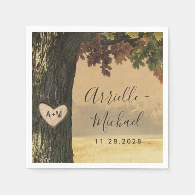 Fall Carved Oak Tree Country Rustic Forest Wedding Napkin (Front)