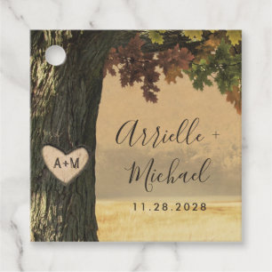 Fall Carved Oak Tree Country Rustic Wedding Favour Tags