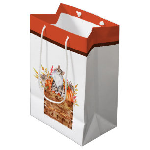 Fall cat and pumpkins in box medium gift bag