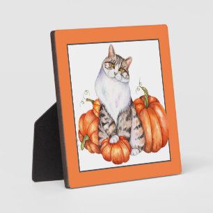 Fall cat and pumpkins plaque