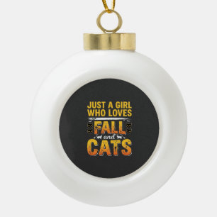 Fall Cats Girl Halloween Design_1 Ceramic Ball Christmas Ornament