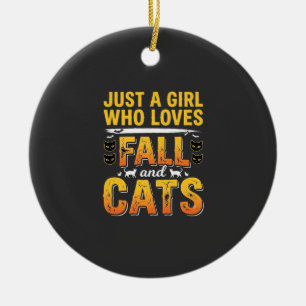 Fall Cats Girl Halloween Design_1 Ceramic Tree Decoration