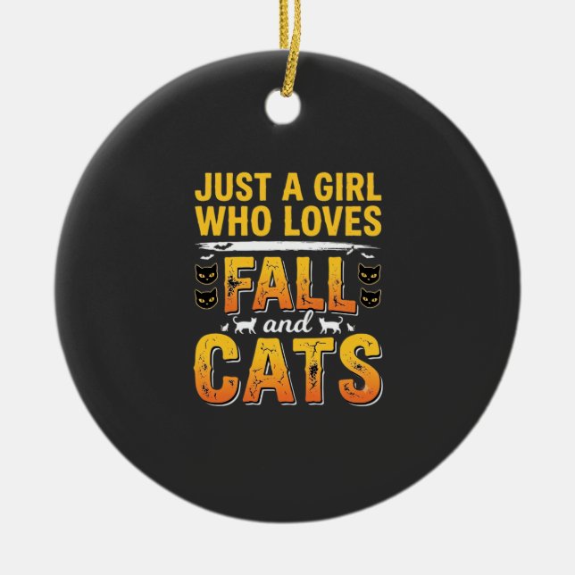 Fall Cats Girl Halloween Design_1 Ceramic Tree Decoration (Front)
