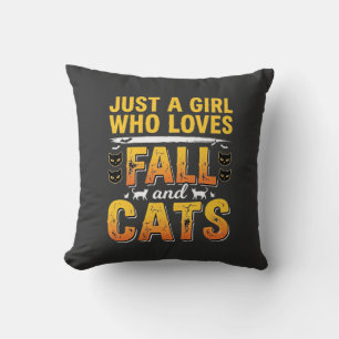 Fall Cats Girl Halloween Design_1 Cushion