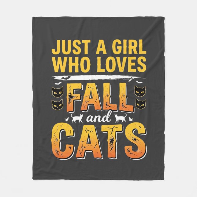 Fall Cats Girl Halloween Design_1 Fleece Blanket (Front)
