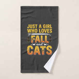 Fall Cats Girl Halloween Design_1 Hand Towel