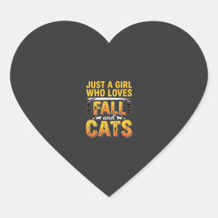 Fall Cats Girl Halloween Design_1 Heart Sticker
