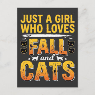 Fall Cats Girl Halloween Design_1 Postcard