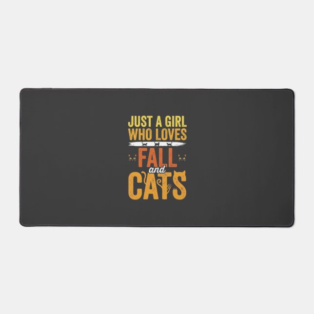 Fall Cats Girl Lover Halloween Design Desk Mat (Front)