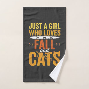 Fall Cats Girl Lover Halloween Design Hand Towel