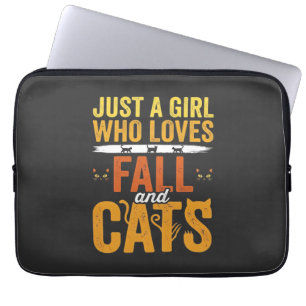 Fall Cats Girl Lover Halloween Design Laptop Sleeve