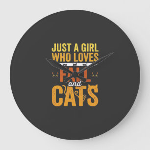 Fall Cats Girl Lover Halloween Design Large Clock