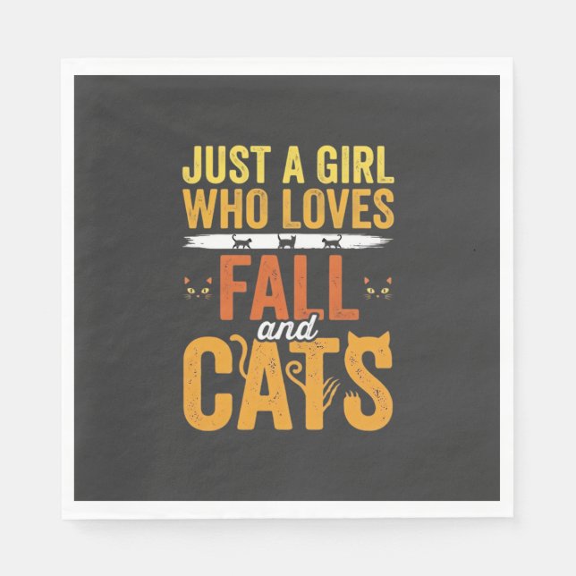 Fall Cats Girl Lover Halloween Design Napkin (Front)