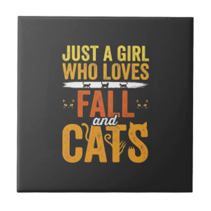 Fall Cats Girl Lover Halloween Design Tile