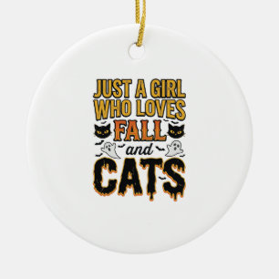 Fall Cats Halloween Girl Vintage Graphic Design_1 Ceramic Tree Decoration
