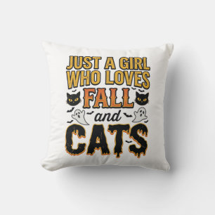 Fall Cats Halloween Girl Vintage Graphic Design_1 Cushion