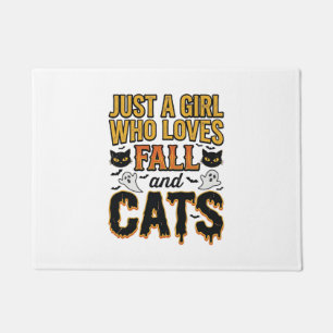 Fall Cats Halloween Girl Vintage Graphic Design_1 Doormat