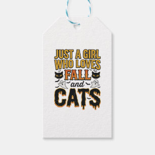 Fall Cats Halloween Girl Vintage Graphic Design_1 Gift Tags