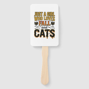Fall Cats Halloween Girl Vintage Graphic Design_1 Hand Fan