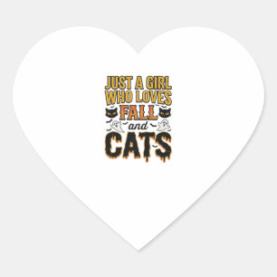Fall Cats Halloween Girl Vintage Graphic Design_1 Heart Sticker